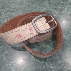 Fossil Womens Belt size Large 44x2 Genuine leather Cream Floral Boho Hippie Y2k